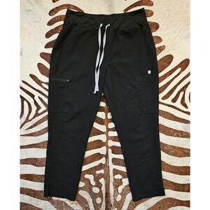 Figs Yola Straight Leg Skinny Fit Medical Scrub Cargo Pants Black Large